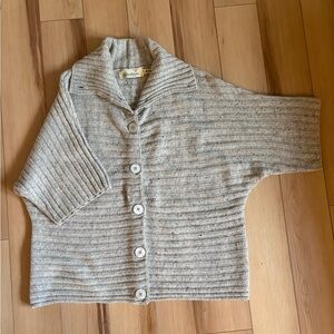 Ireland’s eye Gray Oatmeal Ribbed Button-Up Collar Women's Sweater Large